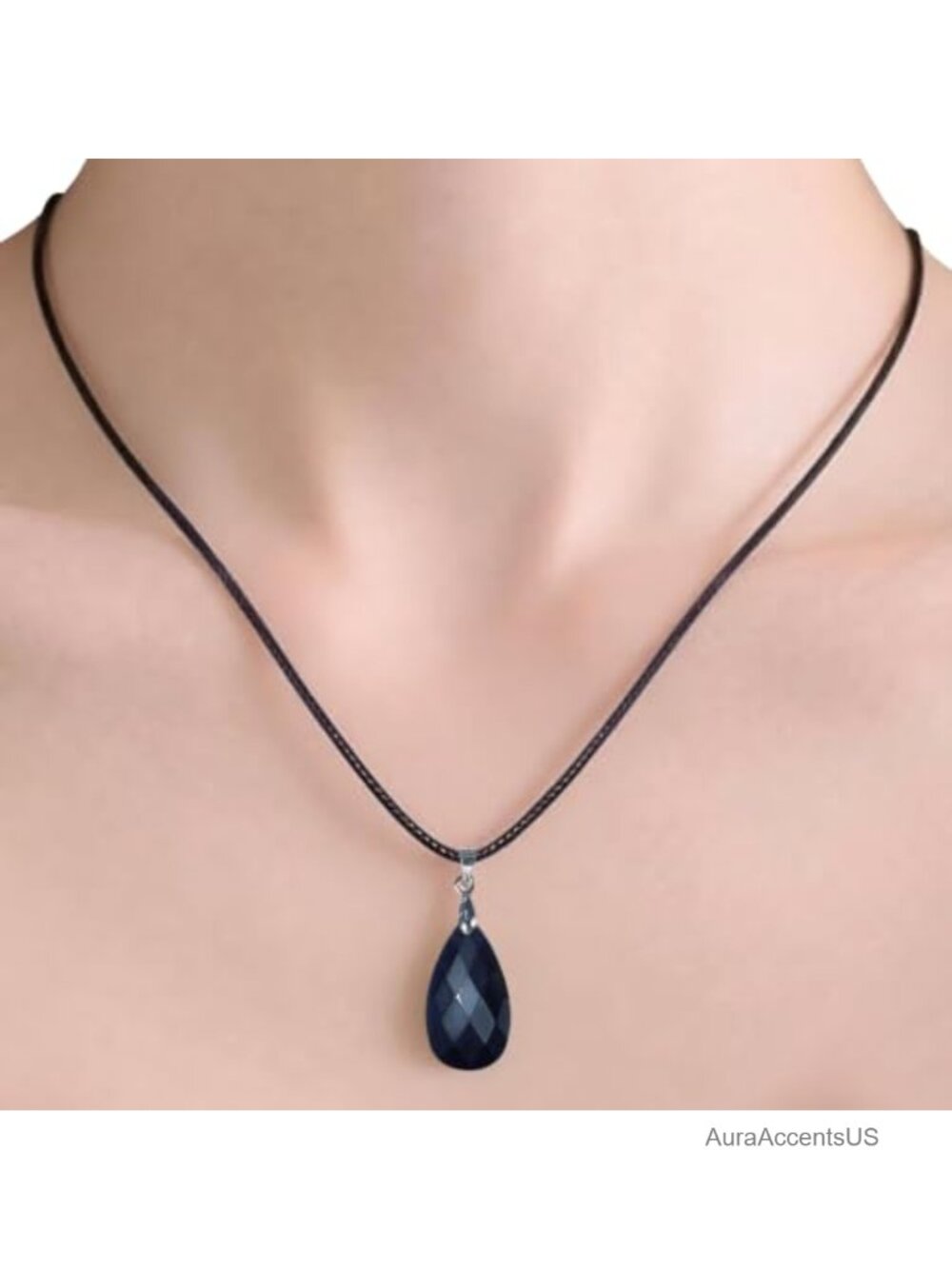 Crystal Pendant Necklace Stainless Steel Cord Adjustable Lobster Clasp